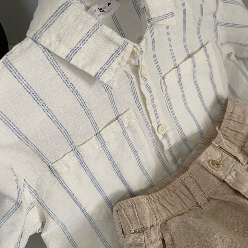 Zara kids boys size 2-3 years striped button up shirt pictures beach